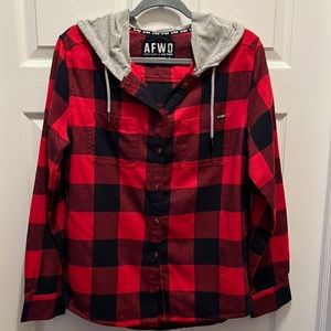 Alpha Forward Hooded Flannel, Red/Navy, Size Large